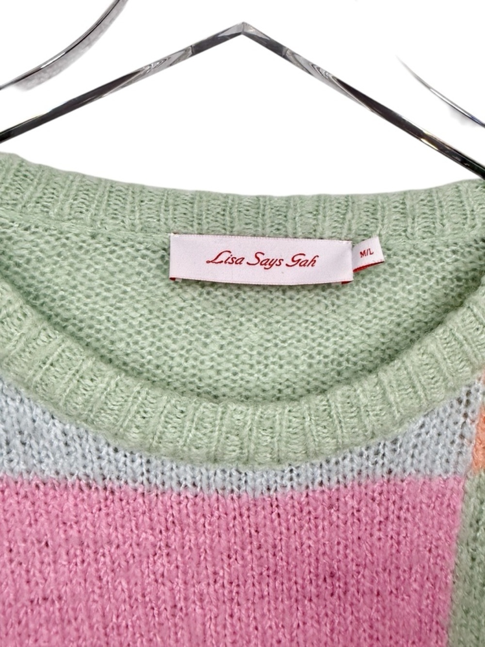 Lisa Says Gah Helen Sweater Pastel Color Block Oversized Pink Green Yellow M/L - Picture 4 of 15